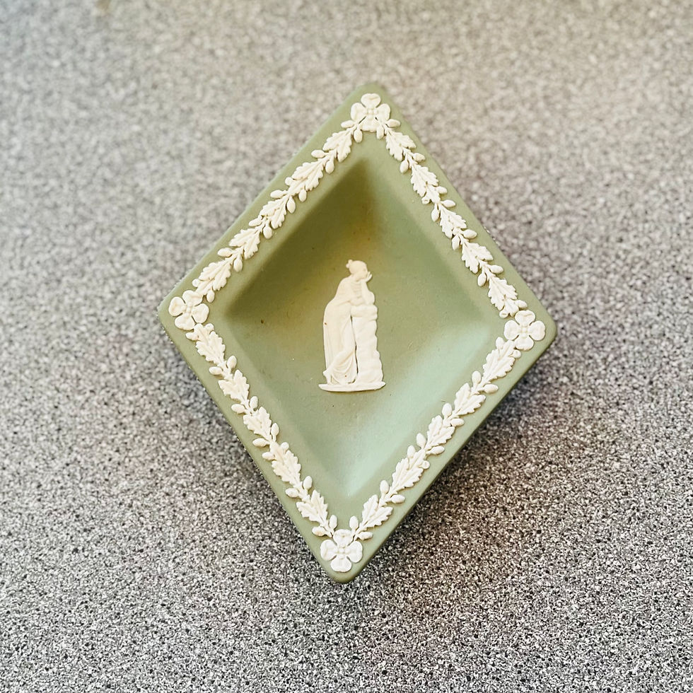 Thumbnail: Vintage Wedgwood Jasperware Rare Green Pin/Ring Trays x 3