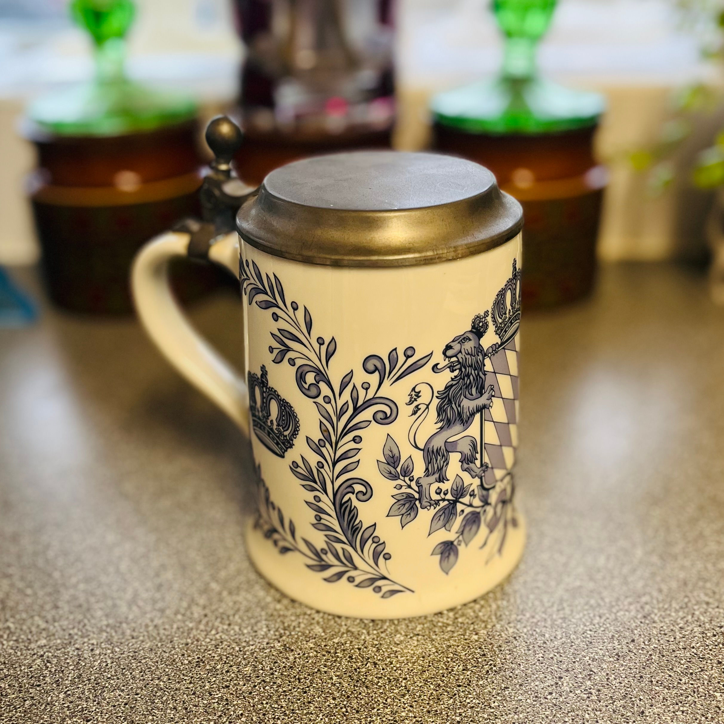 Vintage Dr. Merkle Atelier Blue German Beer Stein with Original Lid