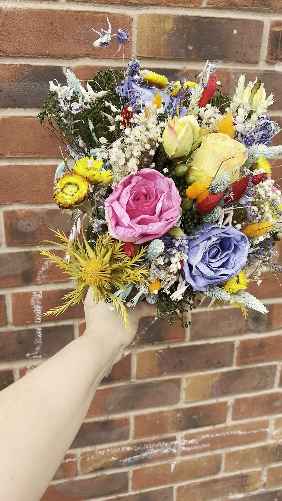 Thumbnail: Rainbow Dried Flower Bridal Bouquet