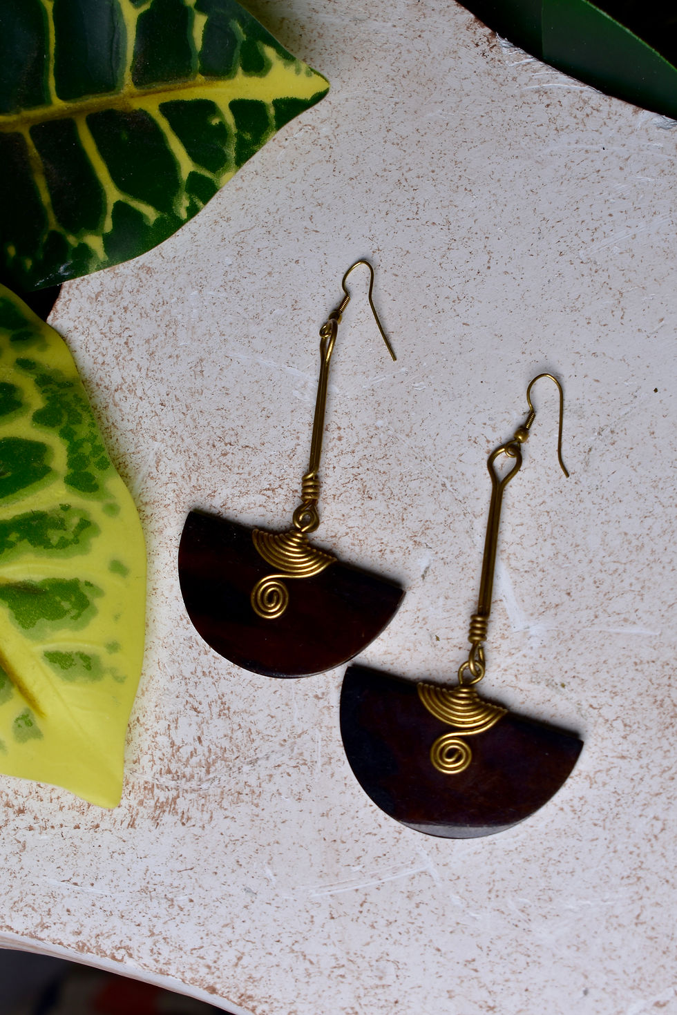 Thumbnail: Deep Brown Half Moon Earrings