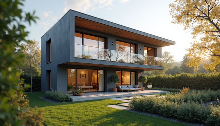 Eye-level view of a modern home exterior with newly installed energy-efficient windows