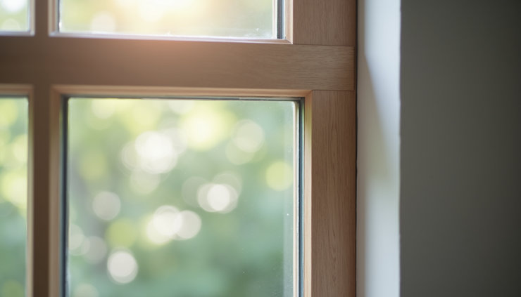 Close-up view of a window frame corner showing durable materials and quality craftsmanship
