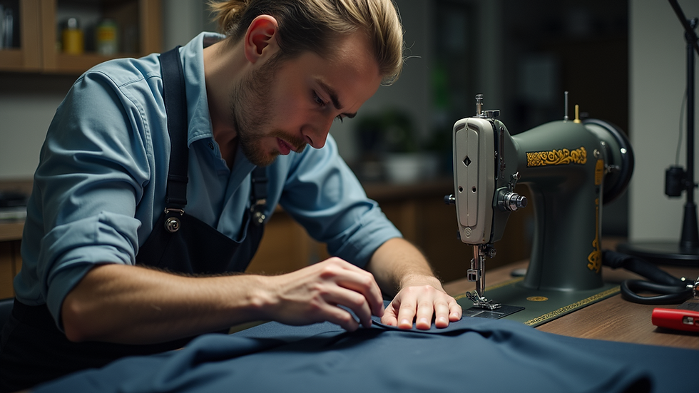 Eye-level view of a tailor working on a custom garment