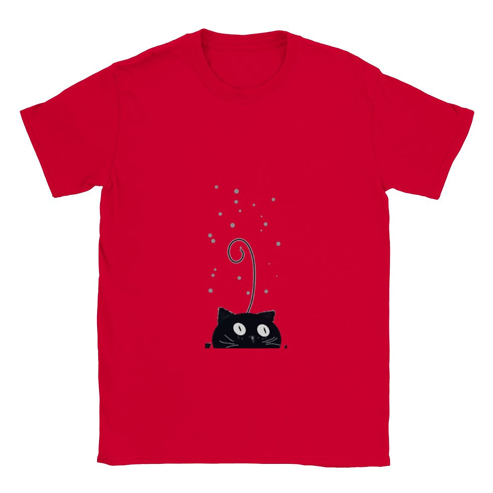 Miniatura: Camiseta gato negro de cuello redondo unisex clásica