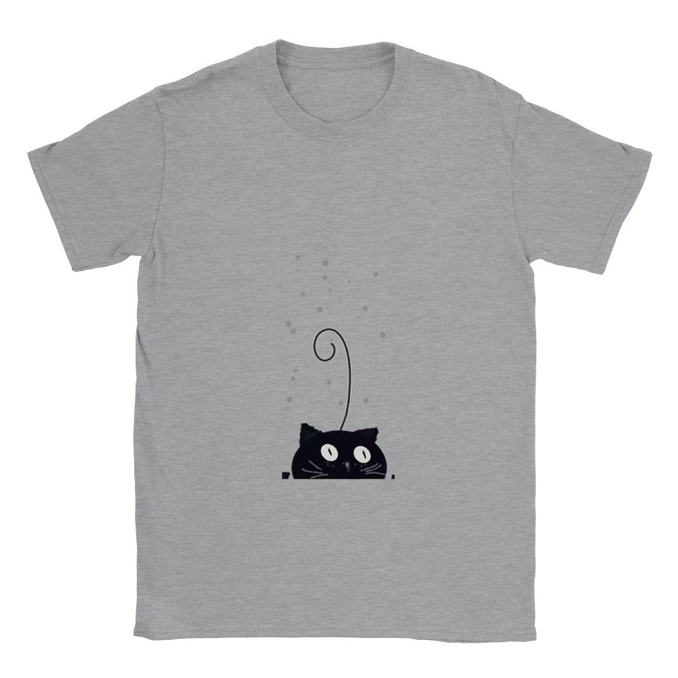 Miniatura: Camiseta gato negro de cuello redondo unisex clásica