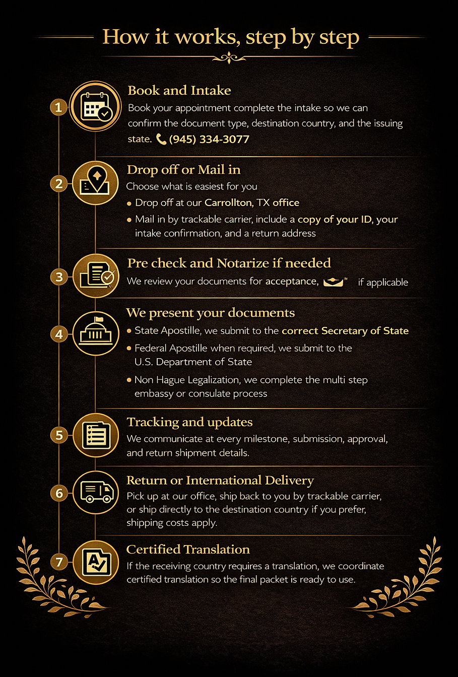 Apostille service process infographic for international documents