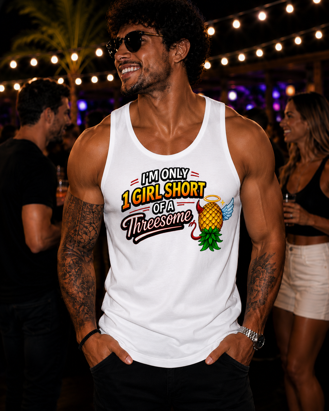 Swinger Lifestyle Company Tank Shirt "I'm Only 1 Girl Short of a Threesome" FULL