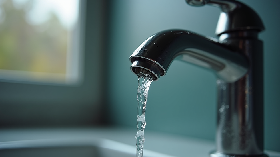 Close-up view of a water faucet with a small leak