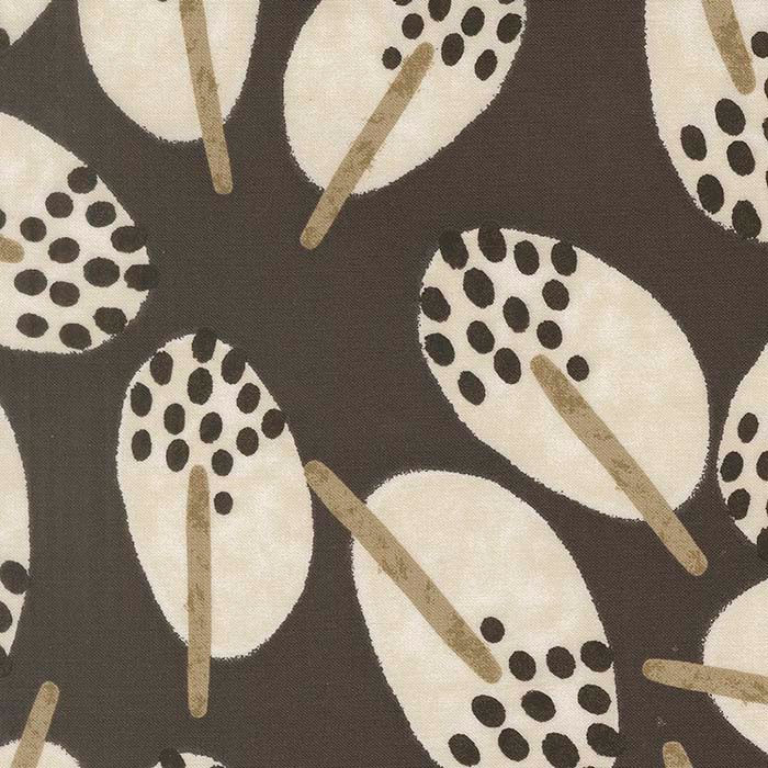 brown fabric with cream leaf pattern