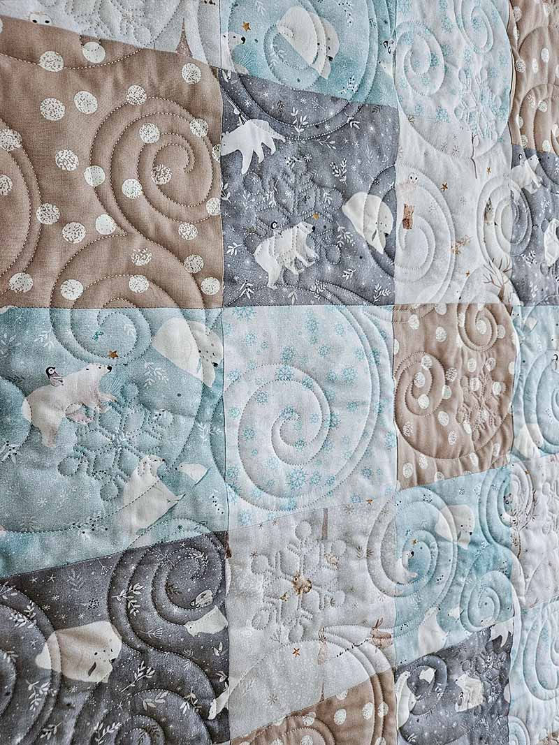 Thumbnail: Christmas patchwork quilt in blue, grey and white