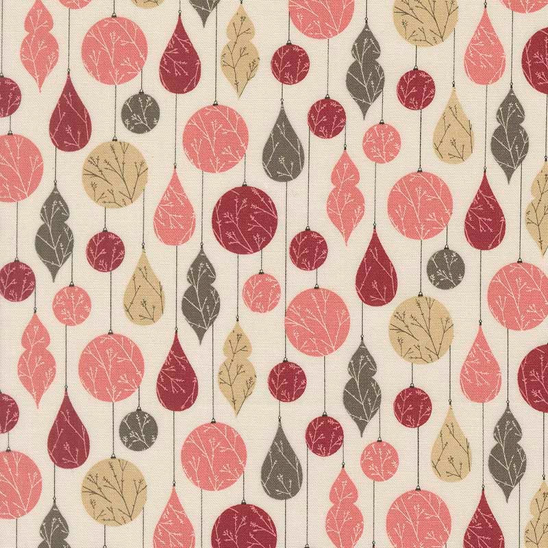 cream fabric with multi-coloured baubles