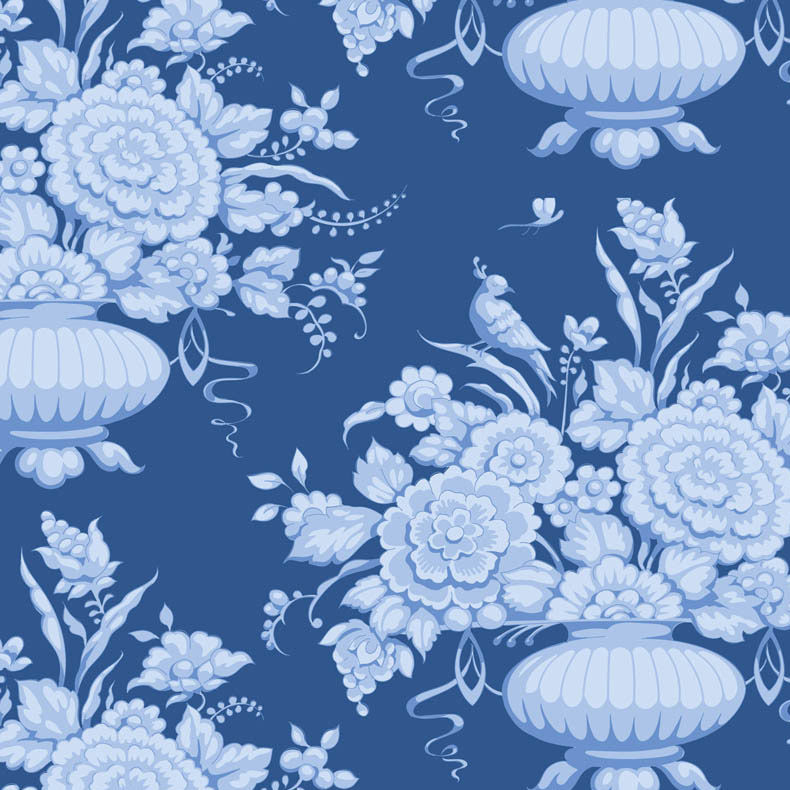 blue fabric with light blue floral design
