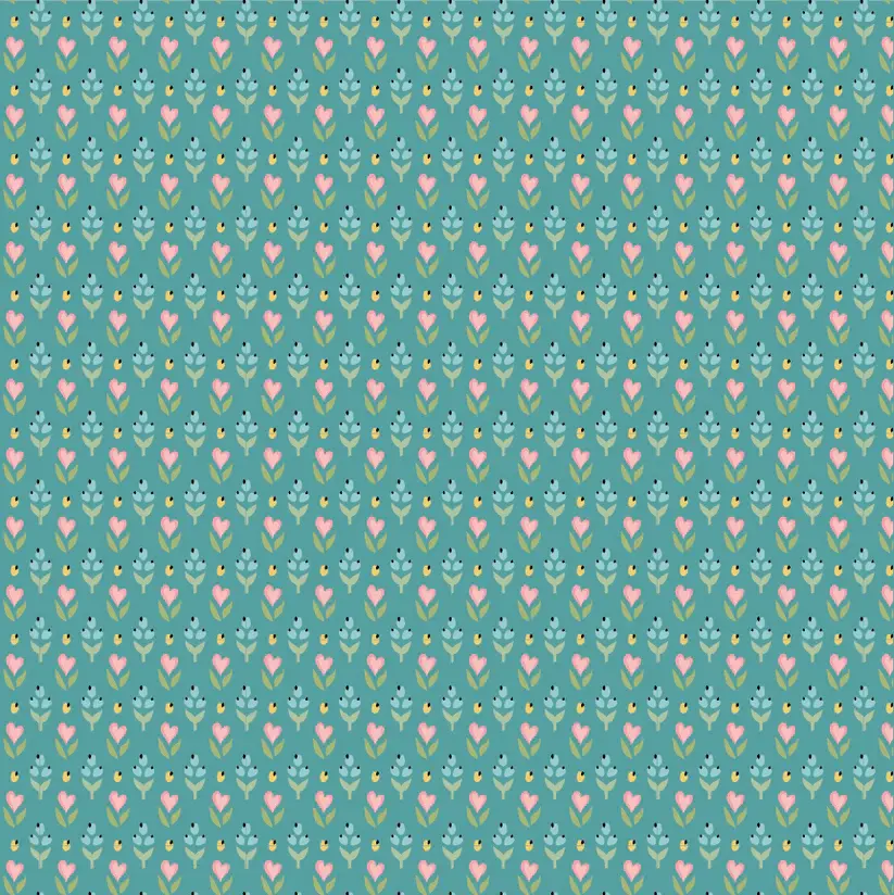 Poppie Cotton Finding Wonder Fabric Hearts and Berries Blue 70380-119