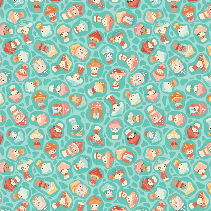 Poppie Cotton Mushroom Blooms Fabric Baby Bellas Teal 70430-108