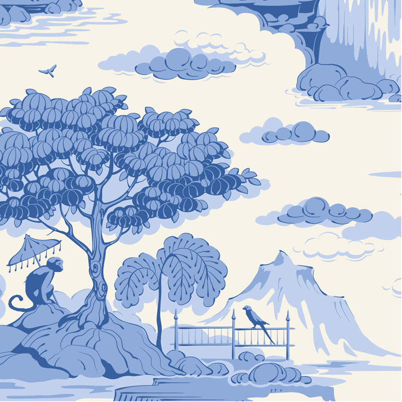 white fabric with light blue illustration