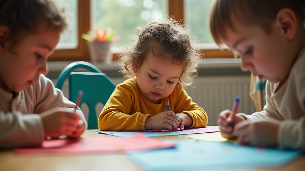 Eye-level view of children engaged in creative activities at Littledeer House