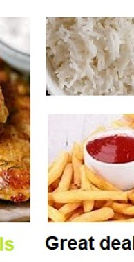 Kids meals -Sausage fritters - rice or fries and a squashem