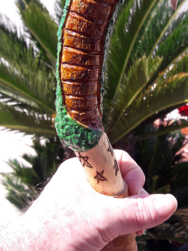 Thumbnail: Dragon hiking staff 65" long on white birch wood.
