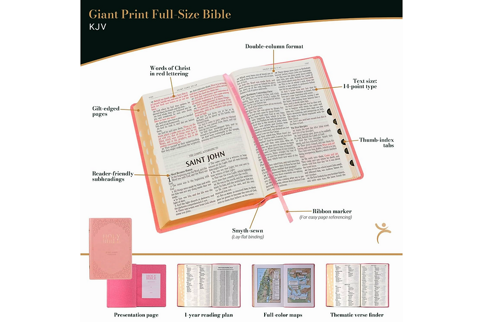 Thumbnail: KJV Holy Bible Giant Print, Full Size, Pink Faux Leather, Thumb Indexed (back cover)