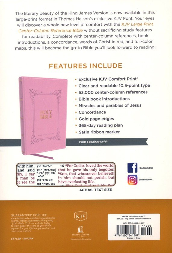 KJV Pink Holy Bible, Large Print, Back cover