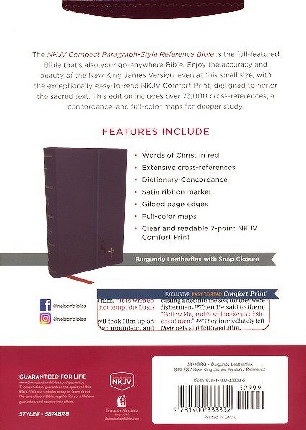 NKJV Compact Paragraph-Style Cross Reference Bible, Leatherflex w/ Magnetic Snap