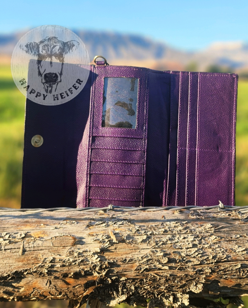 Thumbnail: Purple Boot-Stitch and Leather Cowhide Wallet/Crossbody 