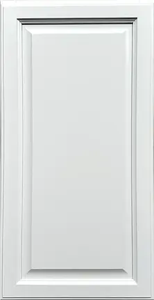 High-quality raised panel cabinet door in custom white finish.