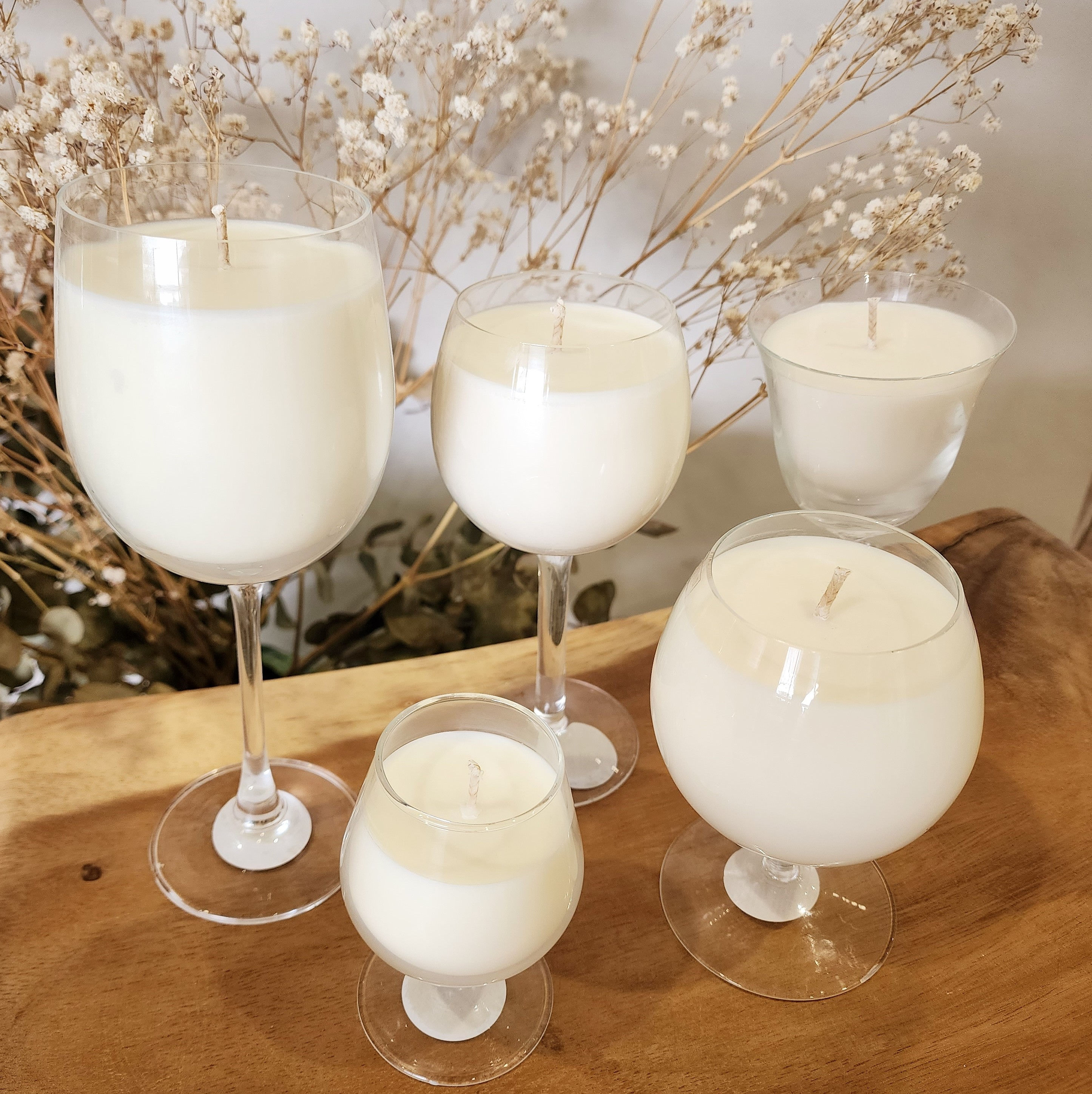 Soy Wax candles in wine glasses