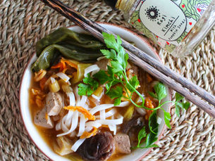 Simple Winter Kimchi Soup with Mushrooms and Rice Noodles
