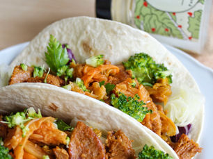 Easy Vegan Tacos with Kimchi and Seitan