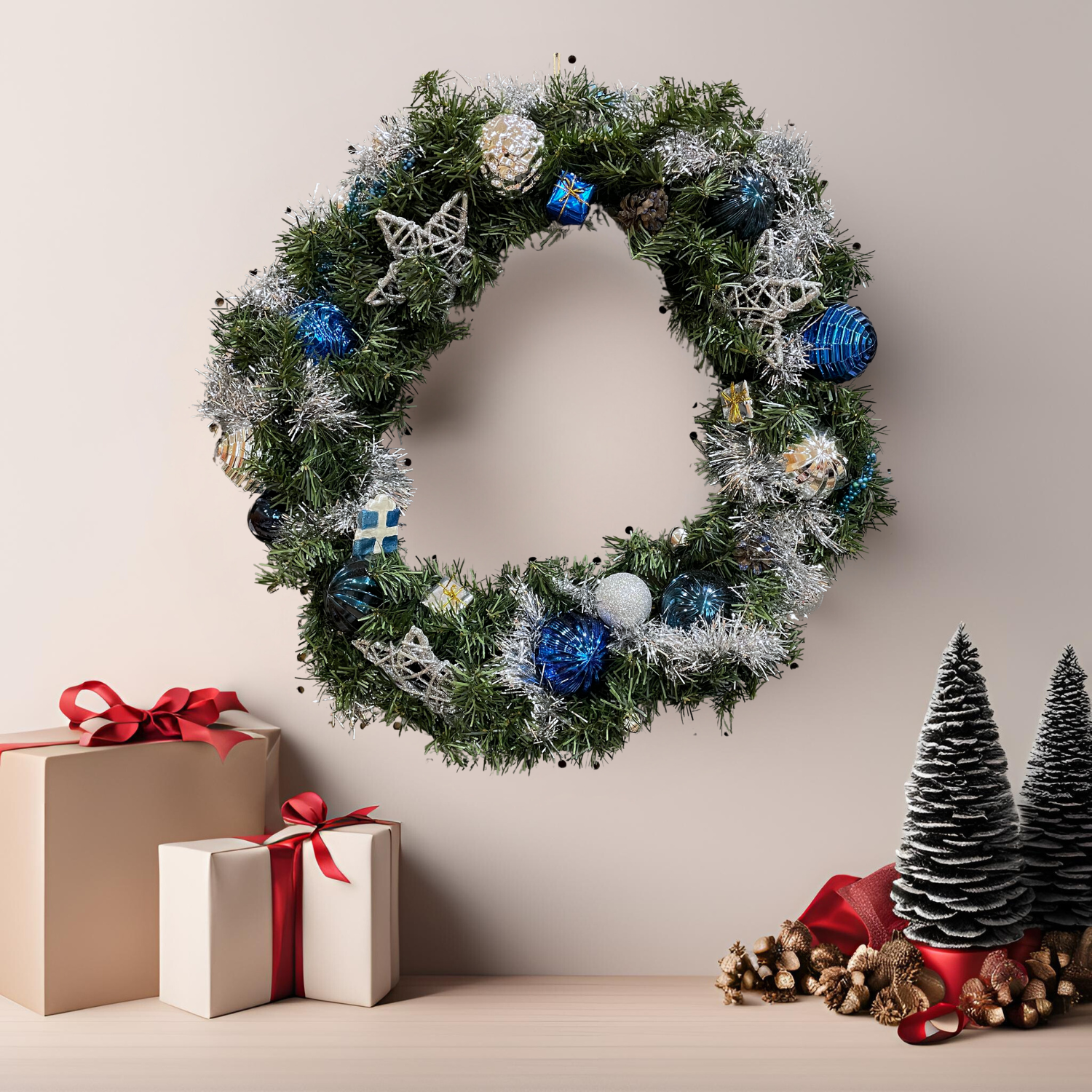 Couronne de Noël | Thème bleu et argent