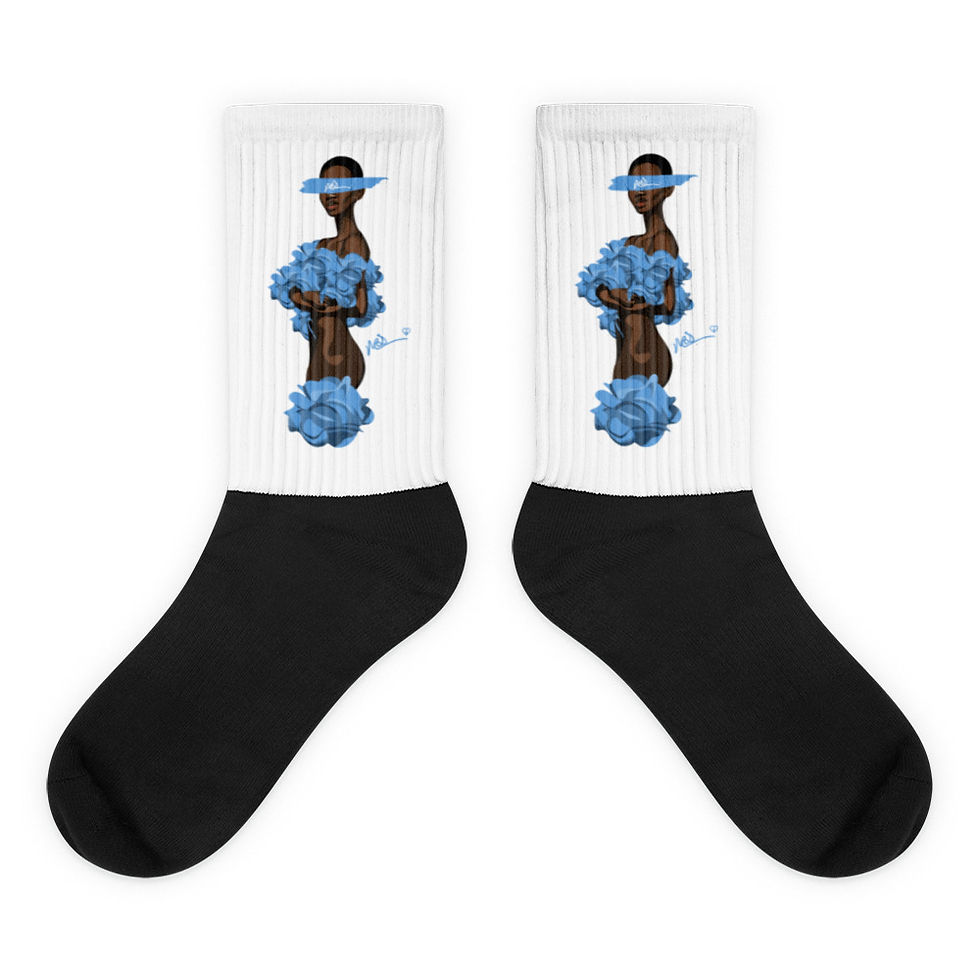 Thumbnail: Socks: Blue Roses - White/Black