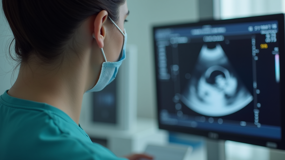 Close-up view of a fertility specialist reviewing ultrasound images