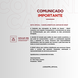 Cancelamento do Jantar de Confraternização do SINAP 