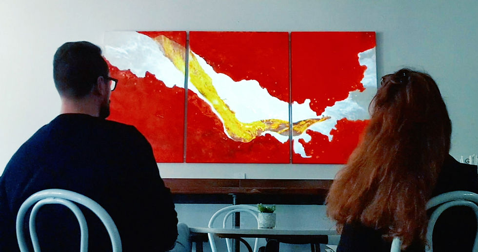 The Living Art painting "Incandescent" installed in "Delice et Chocolat" in Ardmore, PA.