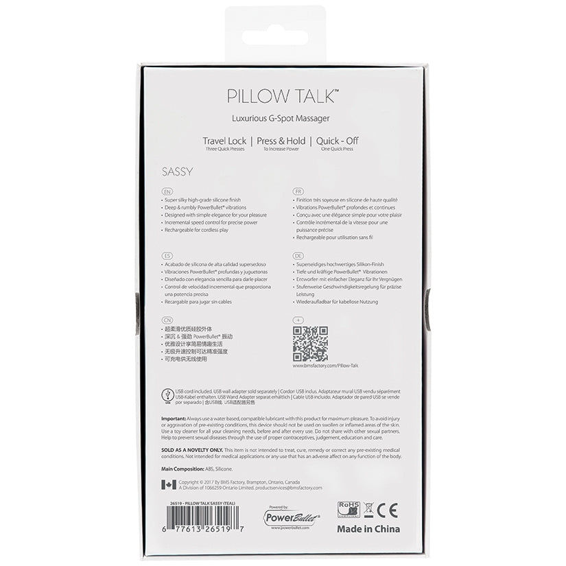 Thumbnail: Pillow Talk Sassy G-Spot Massager-Teal 7.75