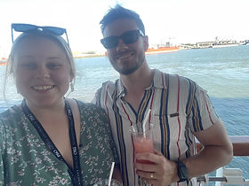 Founder of Luxe Wedding Studio with her husband on a cruise, showcasing their love for celebration and connection