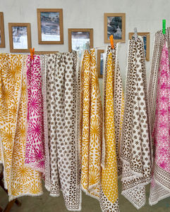 Handmade organic block print textiles crafted by local artisans in India.