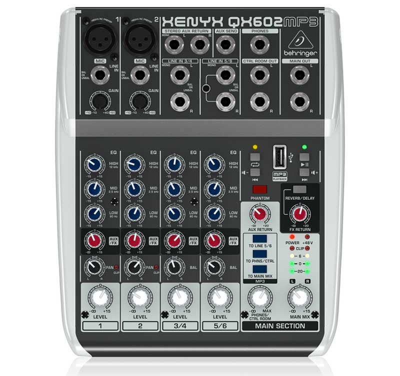 MIXER CON MP3, 2 MON, 2 ST, FX "BEHRINGER" QX602MP3