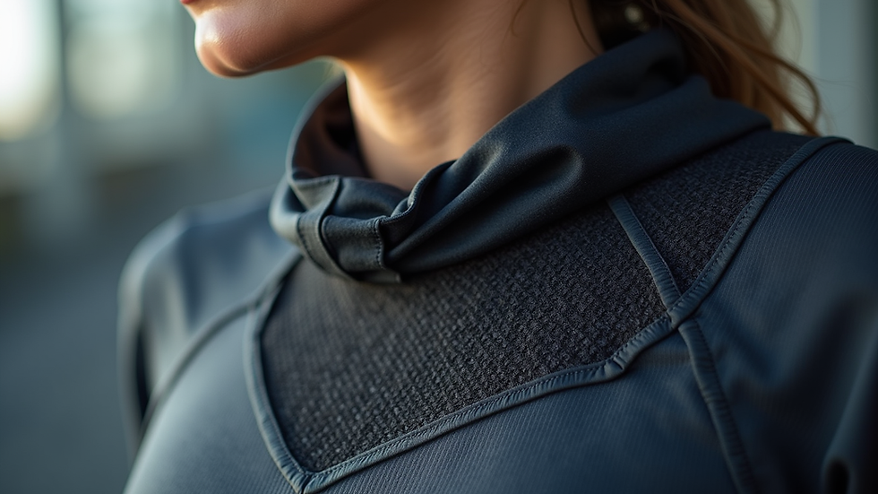 Close-up view of breathable workout fabric with mesh panels