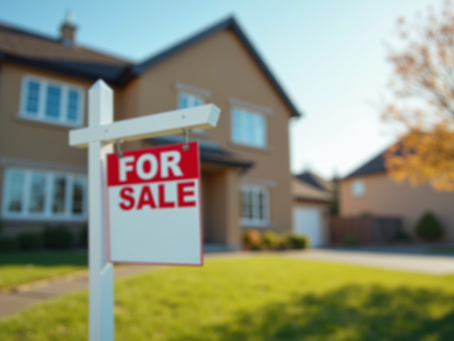 A suburban house with a 'For Sale' sign, illustrating the challenge of homeownership for millennials