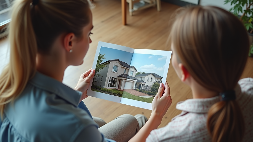 High angle view of a real estate agent showing a property brochure to a couple