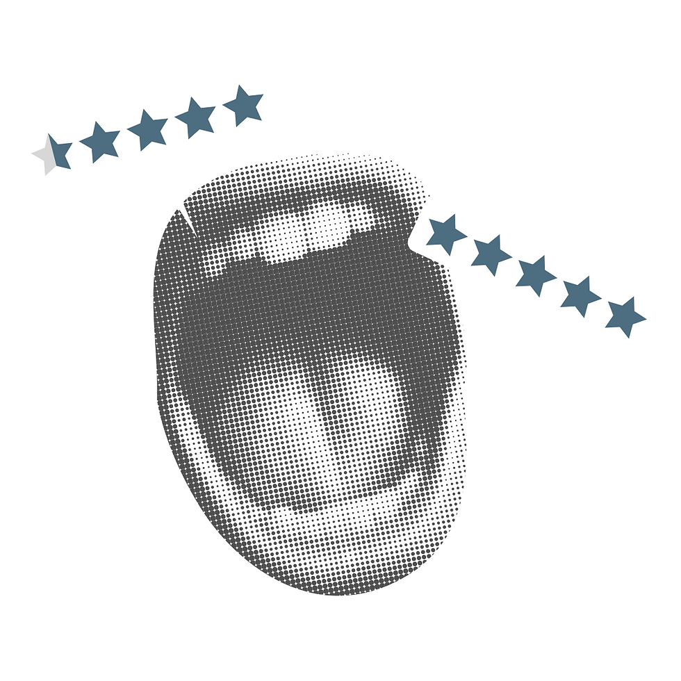 mouth wide open with star ratings