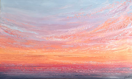 Vibrant coastal sunset painting with golden-hour reflections on ocean waves, perfect for seaside homes seeking tranquility and warmth.