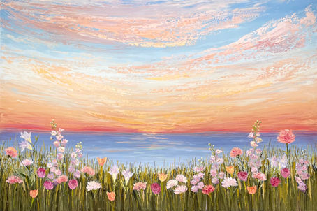 Vibrant coastal sunset painting with golden-hour reflections on ocean waves, perfect for seaside homes seeking tranquility and warmth.