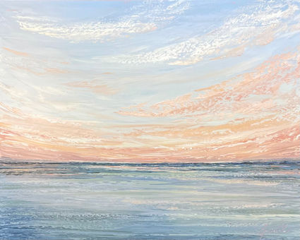 Vibrant coastal sunset painting with golden-hour reflections on ocean waves, perfect for seaside homes seeking tranquility and warmth.