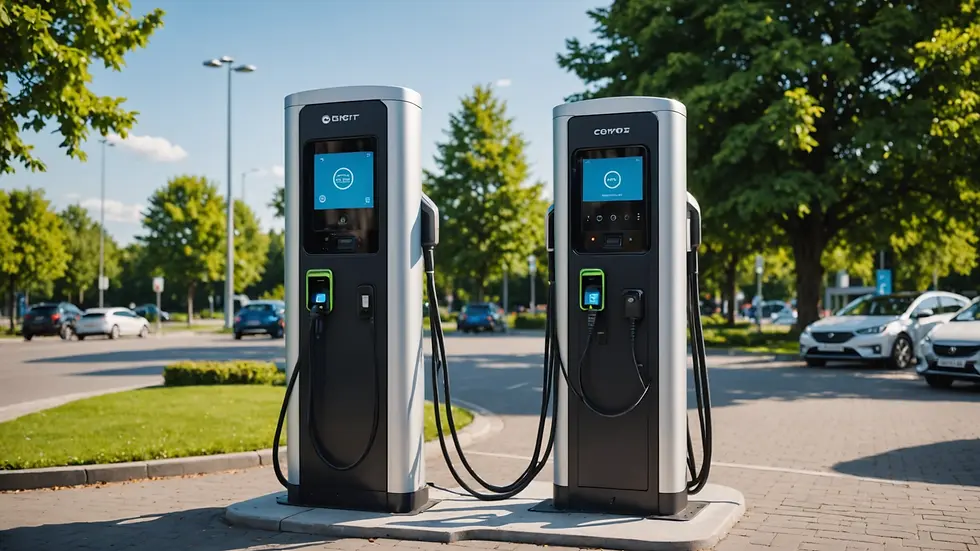 Eye-level view of a modern electric vehicle charging station