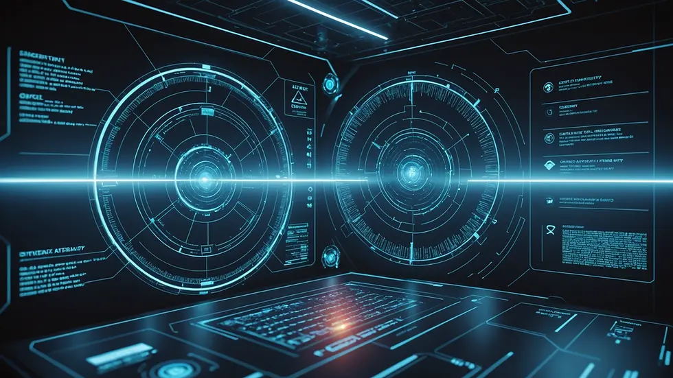 Eye-level view of a futuristic digital interface depicting cybersecurity analytics