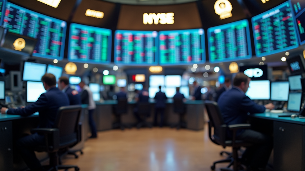 Eye-level view of a bustling stock exchange floor