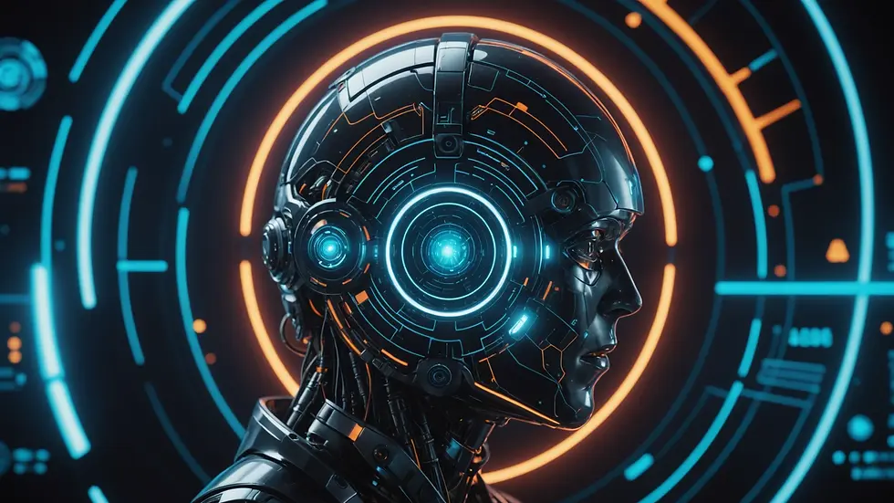 Close-up view of a futuristic AI interface with glowing elements